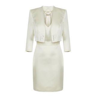 Elisabetta Franchi Short Dresses, female, White, Size: XL Duchess Satin Dress with Jacket