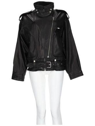 Isabel Marant Cropped Black Lamb Leather Jacket with Asymmetrical Zipper and Structured Detail