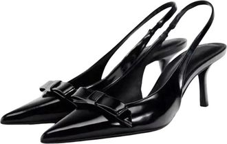 Generic Women Patent Leather High Heel Sandals Sweet Bow Detail Spaghetti Strap Party Dress Shoes Black