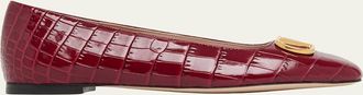 Valentino Garavani VLogo Croc-Embossed Leather Ballerina Flats