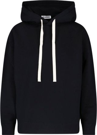 Jil Sander Relaxed Fit Black Hooded Sweatshirt with Drawstring
