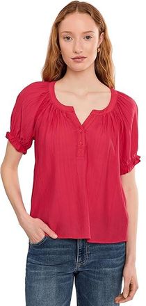 Liverpool L.A. Petite Short Sleeve Half Placket Woven Blouse Womens Clothing Cherry Rose : PXL, Nylon/Viscose