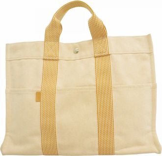 Herm&egrave;s Orange White Canvas Tote Bag (Pre-Owned)