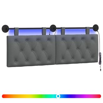 vidaXL Cabecero Colgante Con Luz Led Gris Oscuro Tela Vidaxl