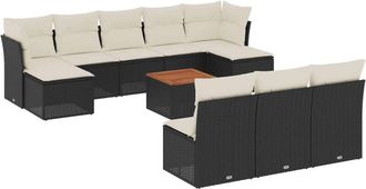 vidaXL Set De Sof&aacute;s De Jard&iacute;n 11 Pzas Y Cojines Rat&aacute;n Sint&eacute;tico Negro Vidaxl