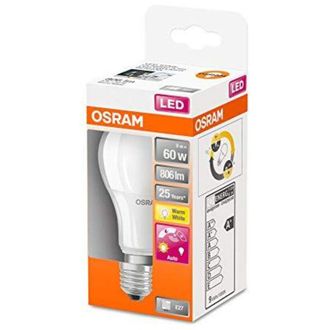Osram LED DAYLIGHT SENSOR CLASSIC A Pacco da 4 x Lampadina LED, Attacco: E27, Bianca Calda, 2700 K, 5.50 W, Equivalenti a 40 W, Opaco, LED VALUE