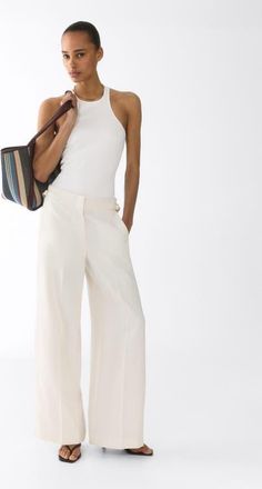H&M Wide Tailored Trousers in Cream at Nordstrom, Size 10