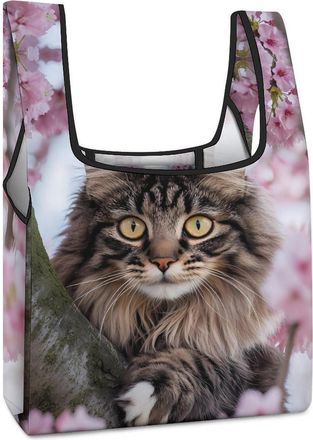 Generic Cat on The Cherry Tree Shopping Bag Reusable Grocery Tote Bag Foldable Handbag for Travel Picnic