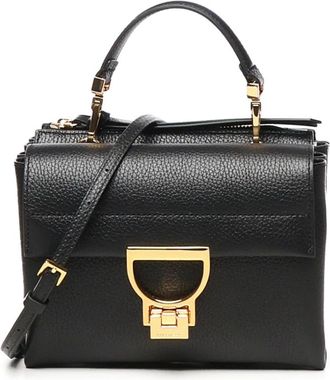 Coccinelle Zwarte leren schoudertas met gouden logo - Dames - Handtassen - Zwart - ONE Size - Leer - Tassen