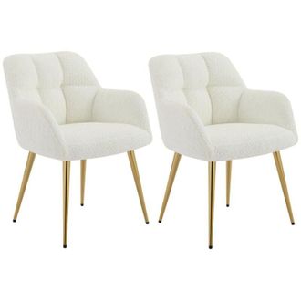 Pascal Morabito Pascal Morabito - Sedia con braccioli Tessuto bouclette e Metallo dorato Bianco - Lotto di 2 - pega di