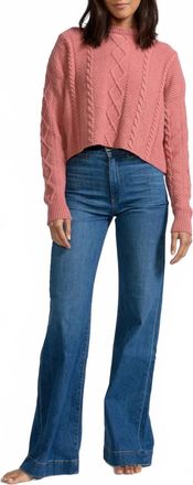 ASKK NY Cable Cropped Crew Sweater In Washed Pink