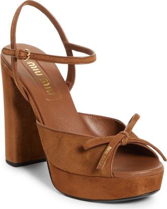 Miu Miu Bow Platform Sandal in Rovere at Nordstrom, Size 6.5Us