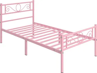 Yaheetech Yaheetech - Cama Indivitual Hierro Cama Met&aacute;lica Para Colch&oacute;n De 90 X 200cm Cama Industrial Estructura Metal Rosa