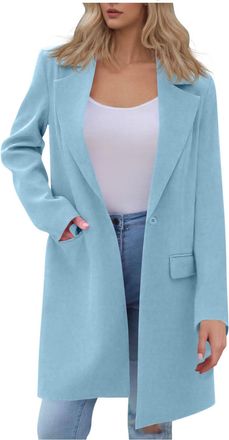 Generic Mid Length Blazers for Women Elegant Loose Blazers Suit Long Sleeve Office Work Formal Jacket Casual Street Trench Coat Single Breasted Cardigan with 