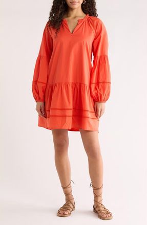 Sugarlips Ivonna Long Sleeve Cotton Shift Dress in Tomato Red at Nordstrom, Size X-Small