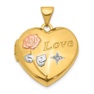 Diamond2Deal 14k Yellow Gold LOVE Rose and Diamond Star 19mm Heart Locket