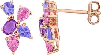 Rina Limor Silver 1.56 Ct. Tw. Amethyst, Tanzanite, Pink Sapphire Cluster Earrings