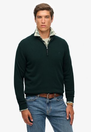 Superdry Strickpullover SUPERDRY ESSENTIALS COTTON HALF ZIP, Herren, Gr. L, enamel gr&uuml;n marl, Strick, Obermaterial: 100% Baumwolle, meliert, slim fit h&uuml;ftlang,