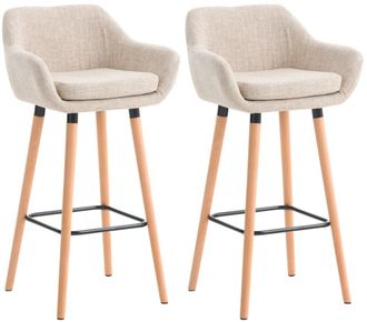 Clp Set de 2 taburetes de bar con reposapi&eacute;s en tela crema