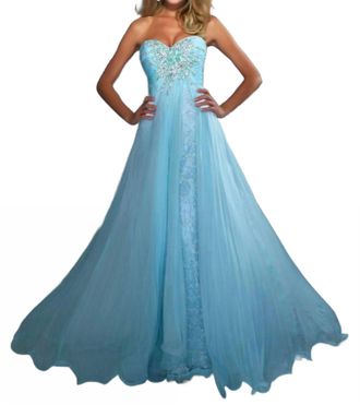 Mac Duggal Ruched Sweetheart Prom Dress With Beaded Sunburst Applique In Ice Blue