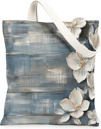 Generic Spring Gardenia Flower Canvas Tote Bag for Shopping 13x15, Farmhouse Rustic Florals Reusable Grocery Print Bag for Women, Country Beach Aesthetic Pain