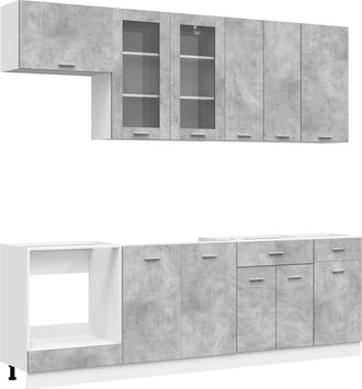 vidaXL Unidad De Cocina Lyon 8 Uds. Gris Hormig&oacute;n Madera De Ingenier&iacute;a Vidaxl