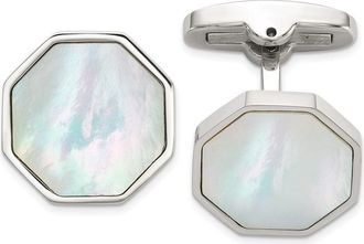 Diamond2Deal Stainless Steel Polished Mother of Pearl Inlay Octagon Cuff Links
