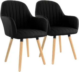 Elama 2 Piece Fabric Tufted Chair with Wooden Legs in Black at Nordstrom