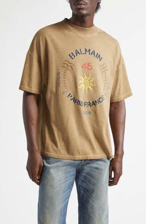 Balmain Club 45 Graphic T-Shirt in Gxz Beige/Bleu Clair at Nordstrom, Size Xx-Large