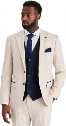 PAUL ANDREW Mens Check Cream Blazer Navy Waistcoat Wedding 3 Piece Suit - Regent