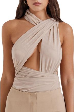 House of CB Ruched Cutout Bodysuit in White Pepper at Nordstrom, Size X-Small
