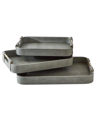 Tozai Home Home Set Of 3 Shagreen Rectangle Trays