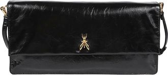 Patrizia Pepe Black Rectangular Calf Leather Bee Crossbody Bag