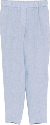 PESERICO Elastische Getailleerde Broek met Koord in de Taille - Dames - Straight fit broeken - Blauw - S - Leer - Broeken