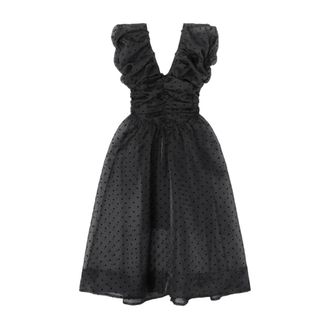 Ganni Flocked Organza Long Dress - Dames - Casual kleedjes - Zwart - L - Organza - Kleedjes