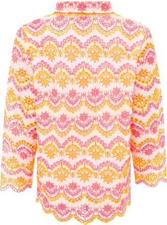 Zwillingsherz Kurzarmbluse ZWILLINGSHERZ Lochstickerei, Damen, Gr. L/XL, neonpink neonorange, Obermaterial: 100% Baumwolle, Blusen Kurzarmbluse, langarm, mit Kragen