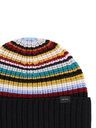 Paul Smith Striped Knit Beanie - Black