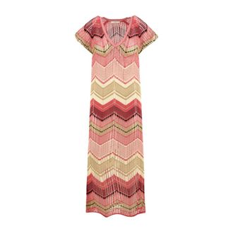 Akep Lange Pointielle Jurk met V-Hals - Dames - Maxi kleedjes - Veelkleurig - XS - Kleedjes