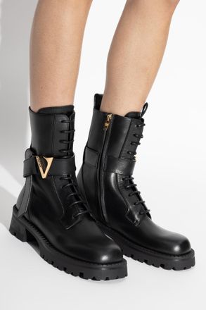 Versace Leather Boots, Womens, Black