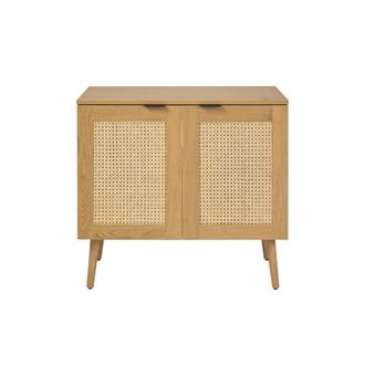 Miliboo Mueble De Ba&ntilde;o Acabado Madera Clara, Rejilla De Rat&aacute;n Y Metal Negro L80 Cm Manille
