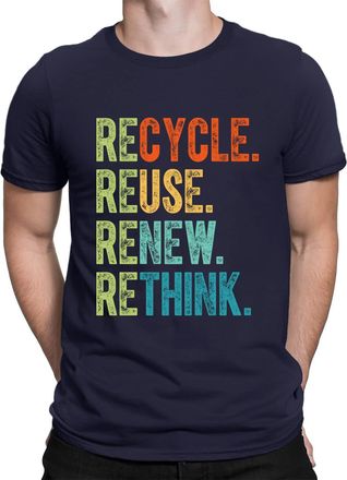 Generic Recycle Reuse Renew Rethink Crisis Environmental Activism Mens T-Shirt Top DNE2 Navy Blue L
