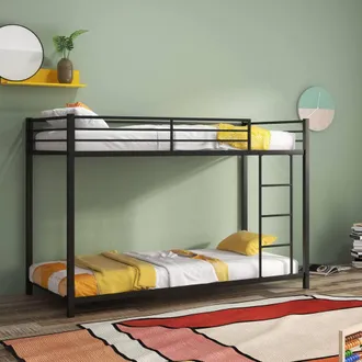 Costway Costway Single Metal Bunk Bed Floor Bed Frame w/Ladder &Full-length Guardrails in Black