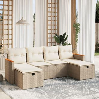 vidaXL Vidaxl - Juego De Sof&aacute;s Jard&iacute;n Con Cojines 6 Pzas Rat&aacute;n Sint&eacute;tico Beige