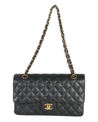 Chanel Black Leather Quilted Caviar Medium Classic Double Flap Bag (Authentic Pre-Loved)