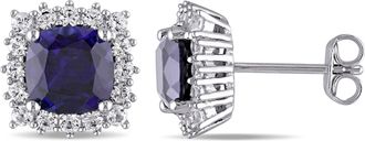 Mimi & Max 4 7/8 CT TGW Created Blue and White Sapphire Stud Earrings in Sterling Silver