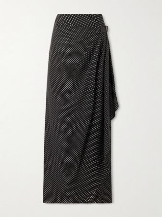 Tom Ford Gonna Midi In Chiffon Di Seta A Pois Effetto Portafoglio Con Fibbia - Nero