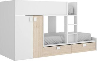 Dmora Composizione camera da letto Acerola, Cameretta completa, Composizione letto a castello con due lettini singoli, 275x108h150 cm, Bianco e Rovere