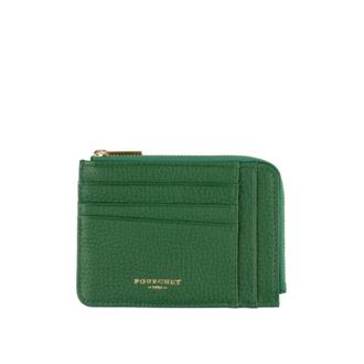 Pourchet Accessoires, Dames, Groen, ONE Size, Leer, Platte Munt-/Kaarthouder
