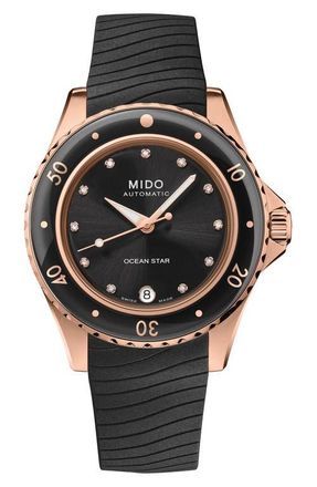 Mido Ocean Star Rubber Strap Watch, 36.5mm in Black at Nordstrom
