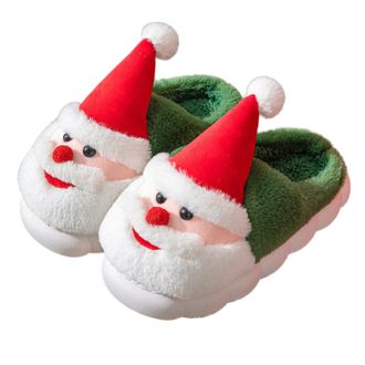 Generic Fluffy Slippers Women Men Novelty Cute Christmas Slippers,Comfy Warm Lightweight Breathable Anti-Slip House Shoes for Indoor and Outdoor (C-Green, 5-6